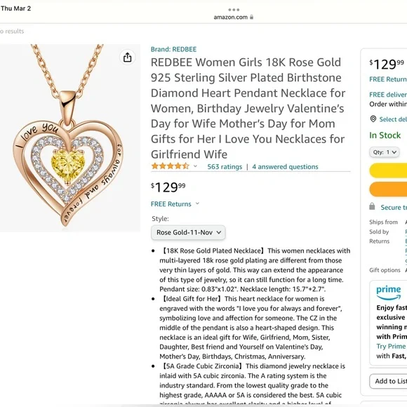 💖See New Listing💖 Redbee November Birthstone Heart Necklace New - Picture 11 of 16